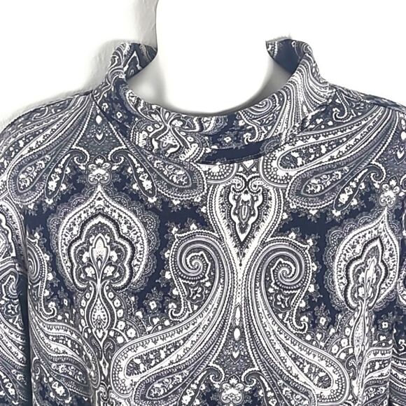 Lands' End Longsleeve Mock Turtleneck Top in Gray,Black & White Paisley, Size L - Picture 2 of 5